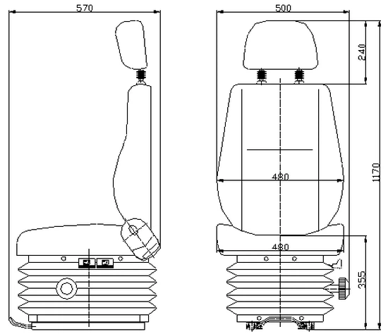 Scraper Seat YSR914-1P Technical Dimensions Scraper Seat YSR914-1P Technical Dimensions
